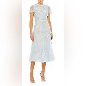 Light blue embroidered midi dress by Mac Duggal